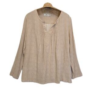 Vineyard Vines Women XL Silk Cotton Pintuck Popover Cream Tan Animal Print